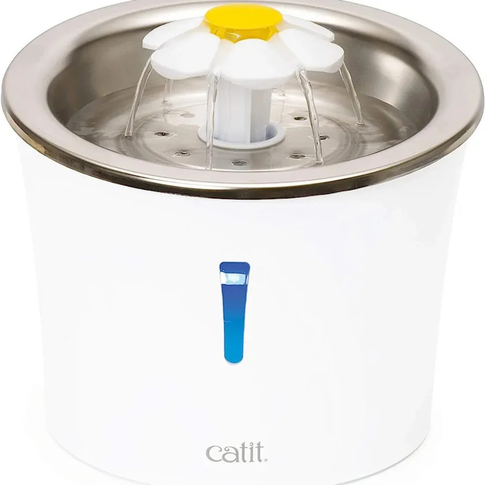 Catit Stainless Steel Flower Cat Drinking Water Fountain W/Triple Action…
